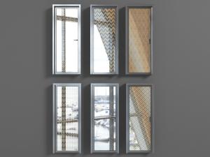 现代灰色边框带有金属花纹的玻璃平开门