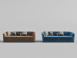 现代布艺软包带凹凸条纹靠背的多人沙发