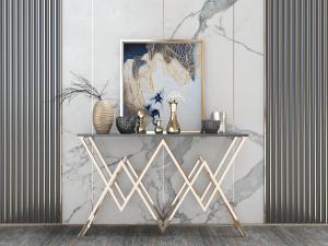 现代轻奢玄关案几、饰品摆件和装饰画