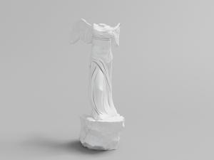 欧式扇展翅膀的无头白色石膏雕像