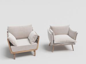 现代白色清新布艺沙发椅3d模型 现代白色清新布艺沙发椅