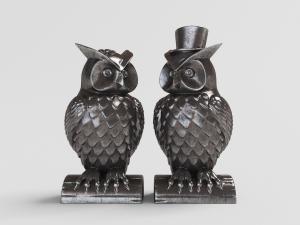 可爱黑金猫头鹰夫妇雕像饰品摆件