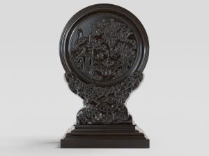 中式雕刻有荷叶荷花的实木石鼓装饰品