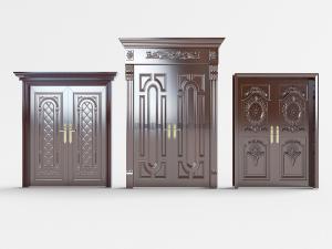 古铜材质的欧式双扇大门3d模型 古铜材质的欧式双扇大门