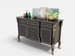 欧式黑色镶嵌金边和雕花四脚的装饰柜3d模型 欧式黑色镶嵌金边和雕花四脚的装饰柜