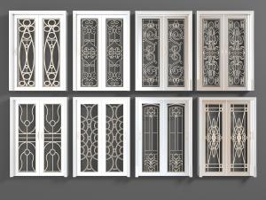 欧式白色边框带有铁艺雕花装饰的推拉门3d模型 欧式白色边框带有铁艺雕花装饰的推拉门