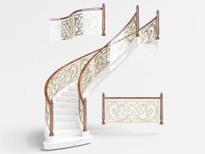 欧式铁艺雕花栏杆和大理石台阶的楼梯3d模型 欧式铁艺雕花栏杆和大理石台阶的楼梯