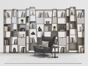 现代轻奢个性拼接装饰书架、休闲椅