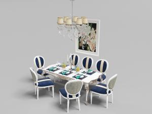 欧式镶嵌雕花金边的长方形八人餐桌椅组合3d模型 欧式镶嵌雕花金边的长方形八人餐桌椅组合