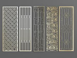 新中式中国结花纹的金属隔断3d模型 新中式中国结花纹的金属隔断
