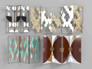 现代镂空金属点缀鱼鳞和菱形花纹的屏风