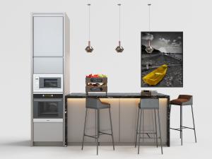 现代大理石带收纳柜的吧台、嵌入家电的高柜