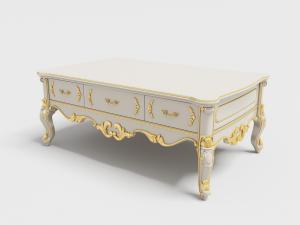 欧式白色带有金色镶边雕花和抽屉的茶几3d模型 欧式白色带有金色镶边雕花和抽屉的茶几