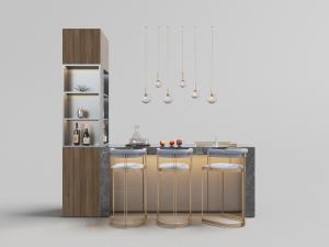 现代轻奢带收纳柜的吧台、吧台椅