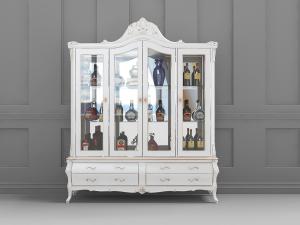 欧式带有抽屉和玻璃柜门的白色实木酒柜3d模型 欧式带有抽屉和玻璃柜门的白色实木酒柜