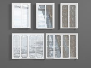 现代白色边框带有金属雕花构件的玻璃推拉门