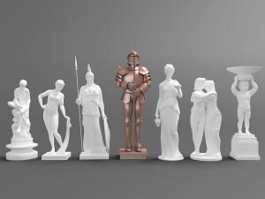 欧式不同姿势的白色石膏雕像和铜制战士雕像3d模型 欧式不同姿势的白色石膏雕像和铜制战士雕像