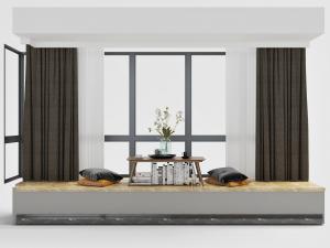 飘窗上的坐垫、小桌子和饰品摆件