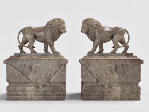 中式摆放在台子上的石雕狮子雕塑