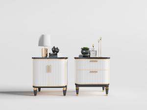 现代白色凹凸条形纹理的床头柜