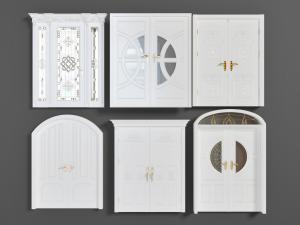 欧式白色装饰雕花的玻璃双扇门