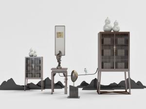 中式条形镂空柜门的收纳柜