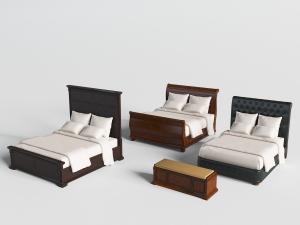 美式实木、软包双人床组合