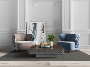 欧式靠背装饰菱形软包的单人沙发、茶几3d模型 欧式靠背装饰菱形软包的单人沙发、茶几