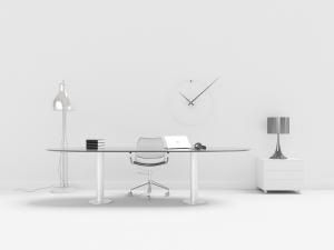 现代椭圆形玻璃书桌、落地灯3d模型 现代椭圆形玻璃书桌、落地灯