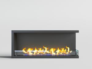 现代黑色带着炉火的壁炉