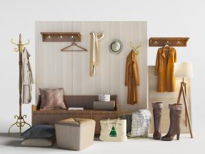北欧玄关带收纳的卡座、衣架和坐凳3d模型 北欧玄关带收纳的卡座、衣架和坐凳