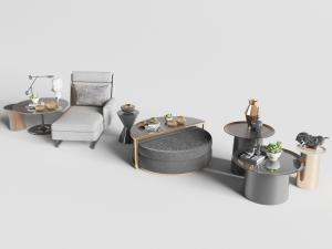 现代嵌套式圆形茶几、边几和休闲椅3d模型 现代嵌套式圆形茶几、边几和休闲椅