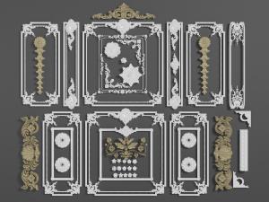 欧式古典雕花石膏线、角线和雕花构件3d模型 欧式古典雕花石膏线、角线和雕花构件