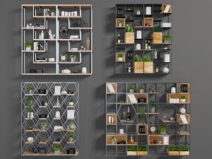 现代金属六边形开放式收纳格的装饰收纳架