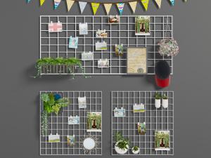 北欧墙面白色金属网状收纳架