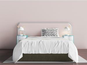 现代浅粉色可爱小女生双人床、动物台灯