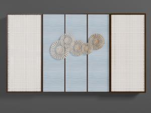 现代背景墙上的金属花朵饰品挂件