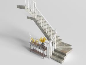 欧式白色雕栏大理石台阶的楼梯、边柜3d模型 欧式白色雕栏大理石台阶的楼梯、边柜