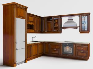 欧式大理石台面的整体实木橱柜、高柜