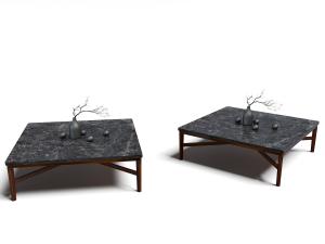 新中式黑色方形大理石茶几、黑色陶瓷花瓶3d模型 新中式黑色方形大理石茶几、黑色陶瓷花瓶