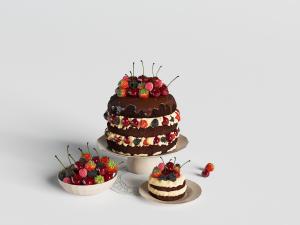 放在盘子里的巧克力奶油水果蛋糕