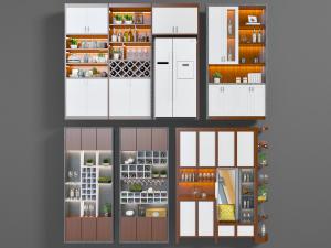 现代白色和实木色拼接带酒格的餐边柜