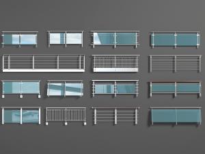 现代不锈钢框架装饰玻璃的护栏、栏杆3d模型 现代不锈钢框架装饰玻璃的护栏、栏杆
