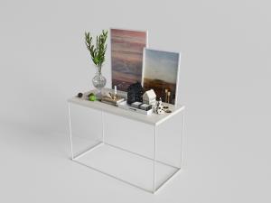 现代白色金属案几、饰品摆件和装饰画3d模型 现代白色金属案几、饰品摆件和装饰画