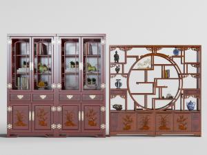 中式带有雕花镂空柜门的收纳展示柜