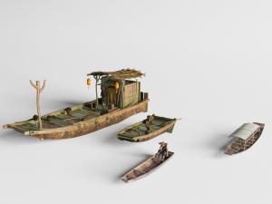 渔家带棚子和敞篷的小木船