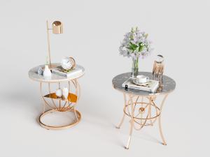 现代带有收纳功能的圆形大理石茶几、边几3d模型 现代带有收纳功能的圆形大理石茶几、边几