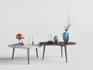 新中式实木和大理石茶几3d模型 新中式实木和大理石茶几