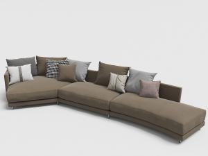 咖啡色带有弧度的现代多人沙发