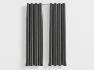 现代黑色带窗纱、窗帘杆的窗帘